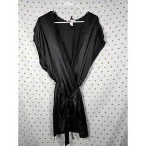 Victorias Secret black large short sleeve satin robe wrap